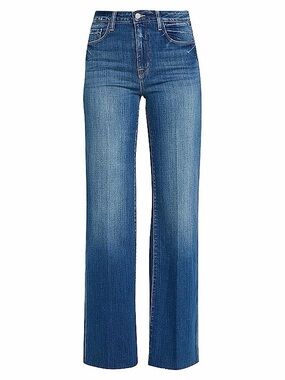 L'AGENCE Medium Blue High-Rise Wide Leg Jeans